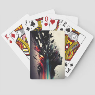 Boho abstrakt konst med flickans ansikte casinokort