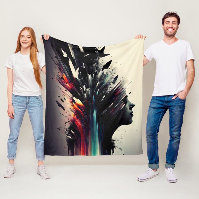 Boho abstrakt konst med flickans ansikte fleecefilt (På plats)