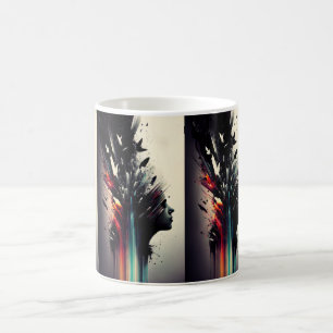 Boho abstrakt konst med flickans ansikte kaffemugg