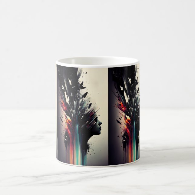 Boho abstrakt konst med flickans ansikte kaffemugg (Center)