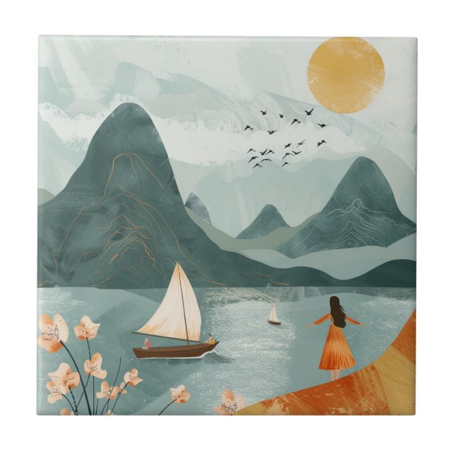 Boho Abstrakt liggande (11) Kakelplatta (Framsidan)