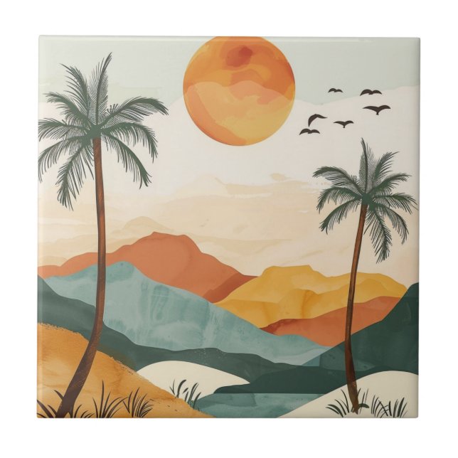 Boho Abstrakt liggande (16) Kakelplatta (Framsidan)