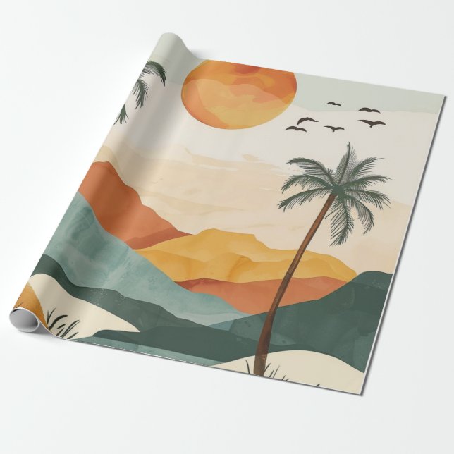 Boho Abstrakt liggande (16) Presentpapper (Utrullad)