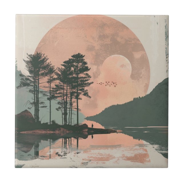 Boho Abstrakt liggande (1) Kakelplatta (Framsidan)