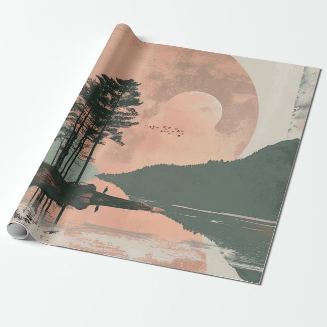 Boho Abstrakt liggande (1) Presentpapper (Utrullad)