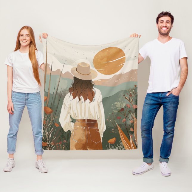 Boho Abstrakt liggande (20) Fleecefilt (På plats)