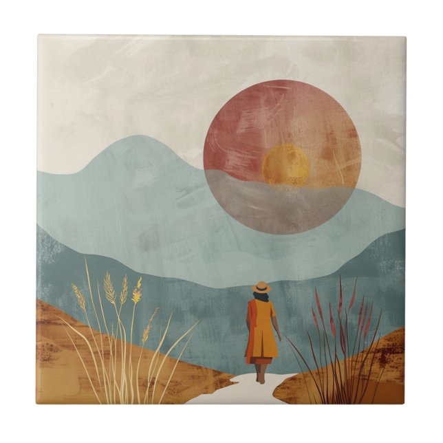 Boho Abstrakt liggande (23) Kakelplatta (Framsidan)