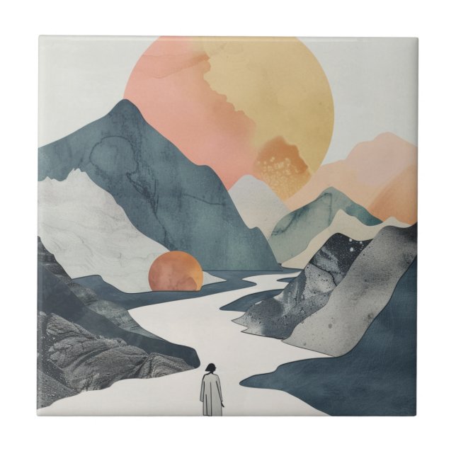 Boho Abstrakt liggande (2) Kakelplatta (Framsidan)