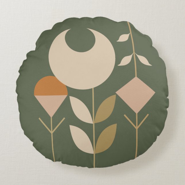 Boho Abstrakt Lily Rund Kudde (Framsidan)