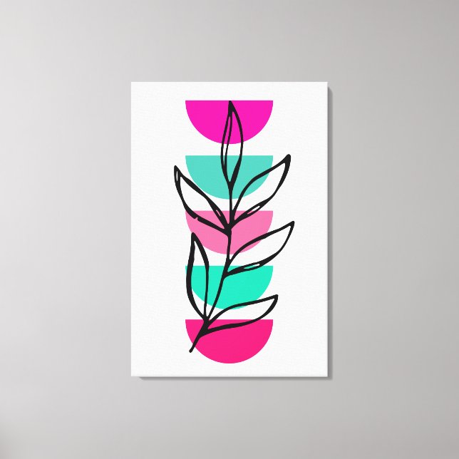 Boho Abstrakt Mid Century Färgrik Blommig Canvastryck (Framsida)