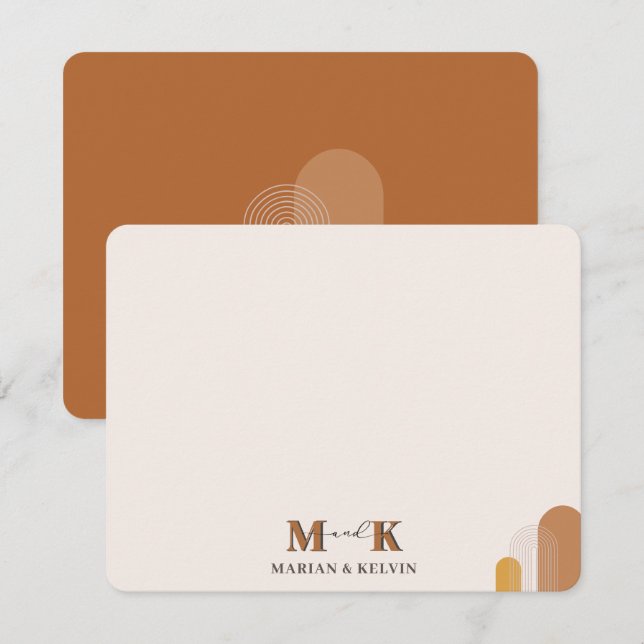 Boho Abstrakt Modern par Monogram Initialer Anteckningskort (Fram/baksida)