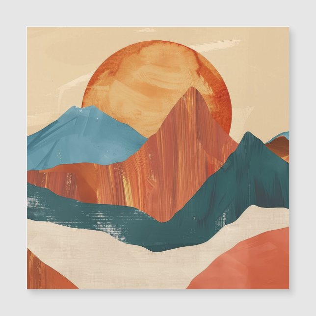 Boho Abstrakt Mountain liggande med Sol (Framsida)