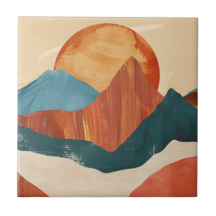Boho Abstrakt Mountain liggande med Sol Kakelplatta