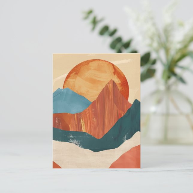 Boho Abstrakt Mountain liggande med Sol Vykort (Stående Fram)
