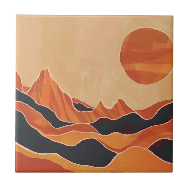 Boho Abstrakt Ökenlandskap med Sol Minimalistisk Kakelplatta (Framsidan)