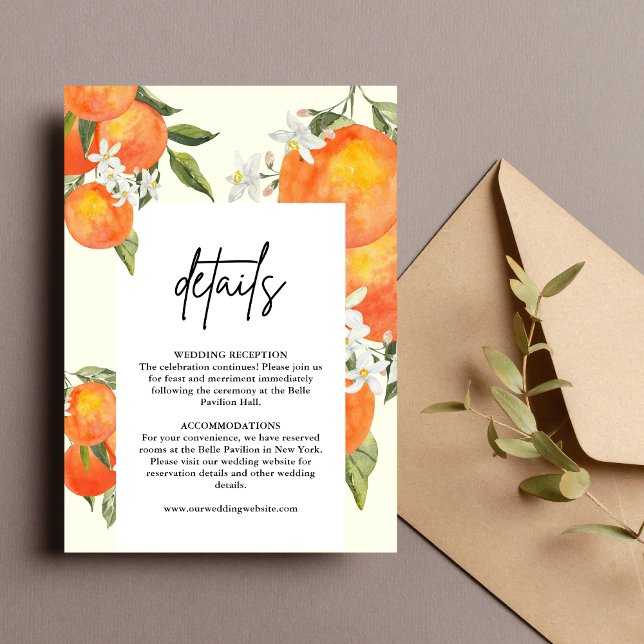 Boho Abstrakt Orange Bröllopsdetaljer Tilläggskort (Boho abstract orange details enclosure card shares key info with warm, artistic wedding style.)