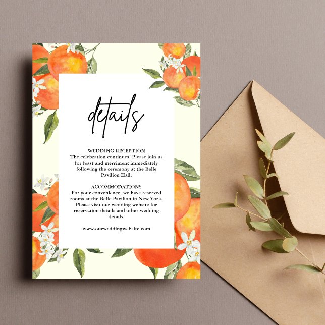 Boho Abstrakt Orange Bröllopsdetaljer Tilläggskort (Boho abstract orange details enclosure card shares key info with warm, artistic charm.)