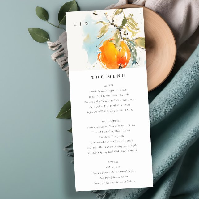 Boho Abstrakt Orange Garden Wedding Menu Card Inbjudningar (Skapare uppladdad)