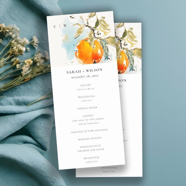 Boho Abstrakt Orange Garden Wedding Programme Inbjudningar (Skapare uppladdad)