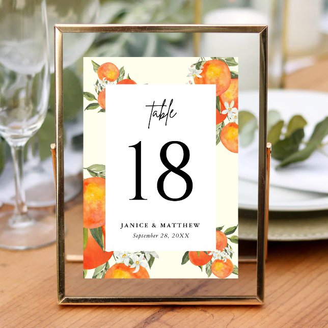 Boho Abstrakt Orange Trädgård Bröllop Platsindelni Bordsnummer (Boho abstract orange table numbers guide guests with warm, artistic wedding charm.)
