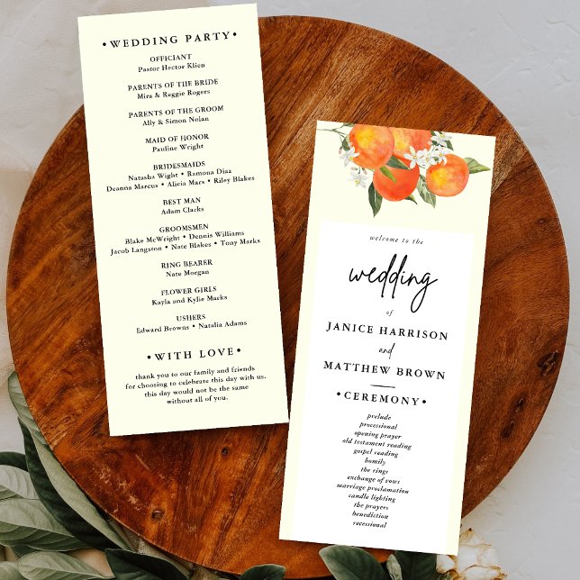 Boho Abstrakt Orange Trädgård Bröllop Program (Boho abstract orange wedding program keeps guests informed with warm, artistic charm.)
