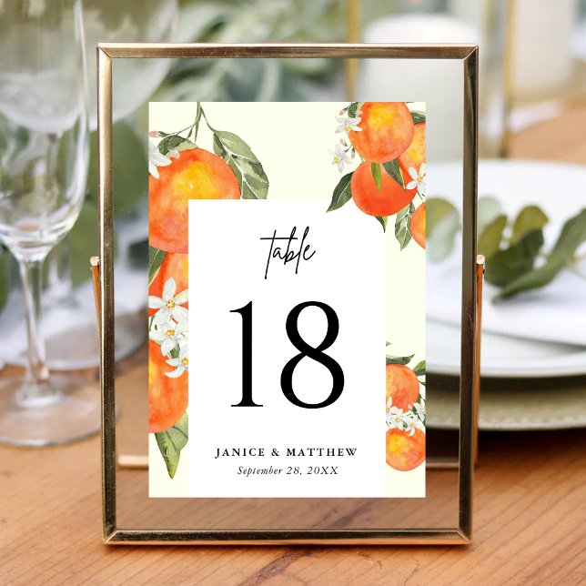 Boho Abstrakt Orange Trädgård Bröllops sittplatser Bordsnummer (Boho abstract orange table numbers guide guests while adding warm, artistic wedding charm.)