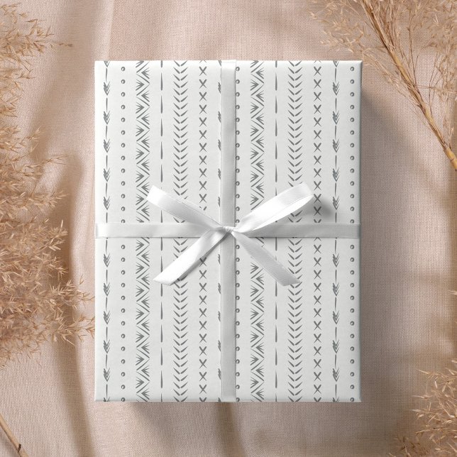 Boho Abstrakt Pil Randig Geometrisk Vit Grå  Presentpapper (Skapare uppladdad)