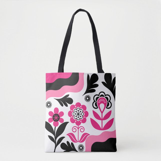 Boho Abstrakt Rosa Blomma Väggkonst Tygkasse (Framsida)