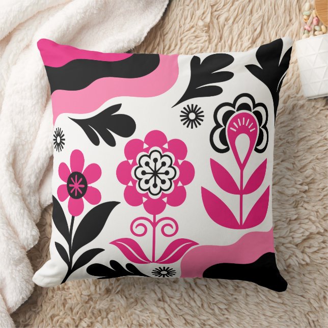 Boho Abstrakt Rosa Blommig Konst Kudde (Filt)