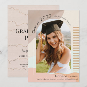 Boho Abstrakt Shapes Brown & Rosa Arch Studenten Inbjudningar