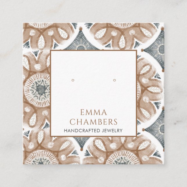 Boho Abstrakt Shapes Earring Visning Card Fyrkantigt Visitkort (Framsida)