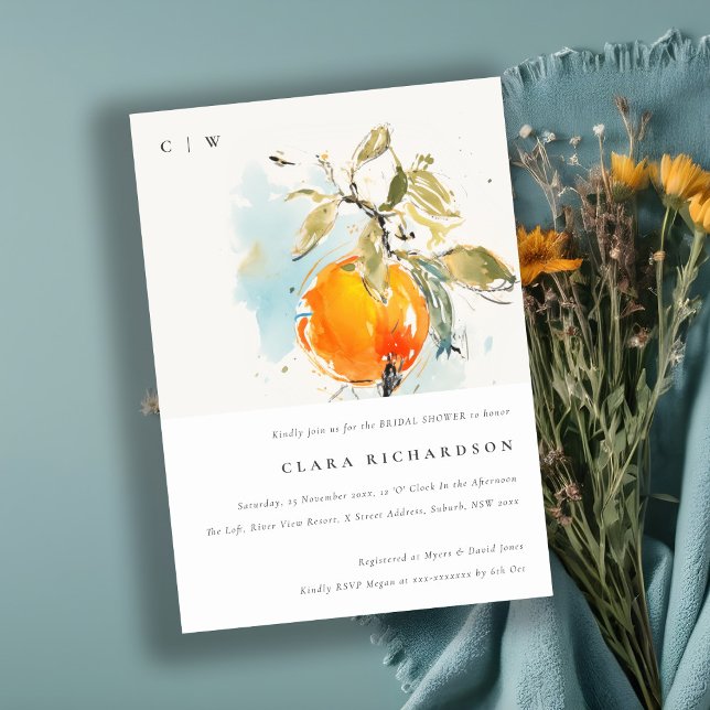 Boho Abstrakt Sketchy Orange Garden Möhippa Inbjudningar (Skapare uppladdad)