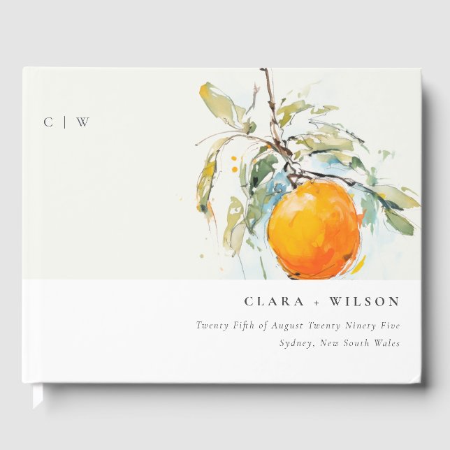 Boho Abstrakt Sketchy Orange Garden Wedding Gästböcker (Framsida)