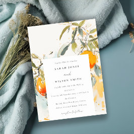 Boho Abstrakt Sketchy Orange Garden Wedding Inbjudningar