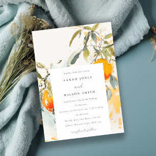 Boho Abstrakt Sketchy Orange Garden Wedding Inbjudningar