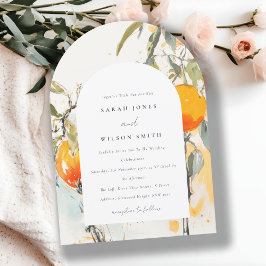 Boho Abstrakt Sketchy Orange Garden Wedding Inbjudningar