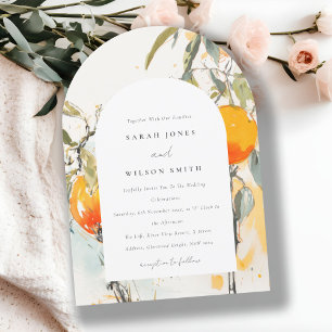 Boho Abstrakt Sketchy Orange Garden Wedding Inbjudningar