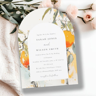 Boho Abstrakt Sketchy Orange Garden Wedding Inbjudningar