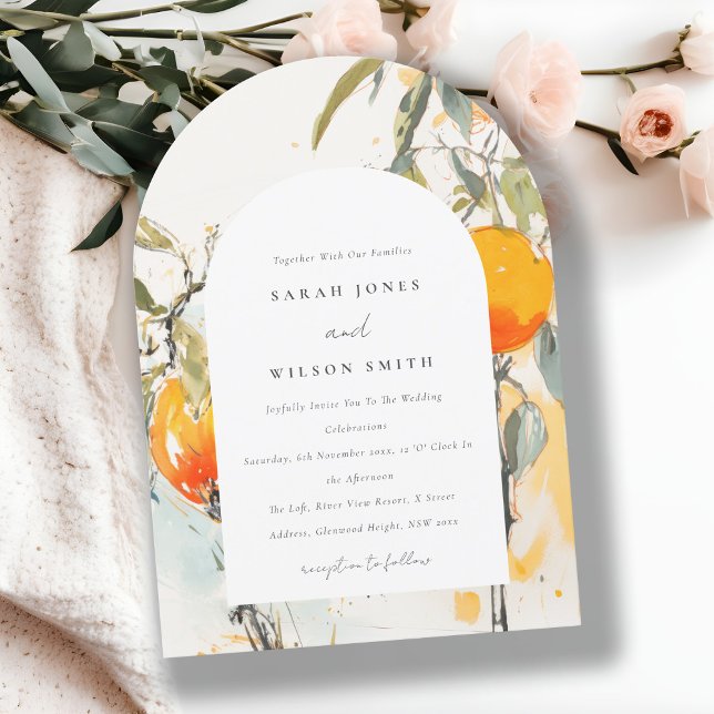 Boho Abstrakt Sketchy Orange Garden Wedding Inbjudningar (Skapare uppladdad)