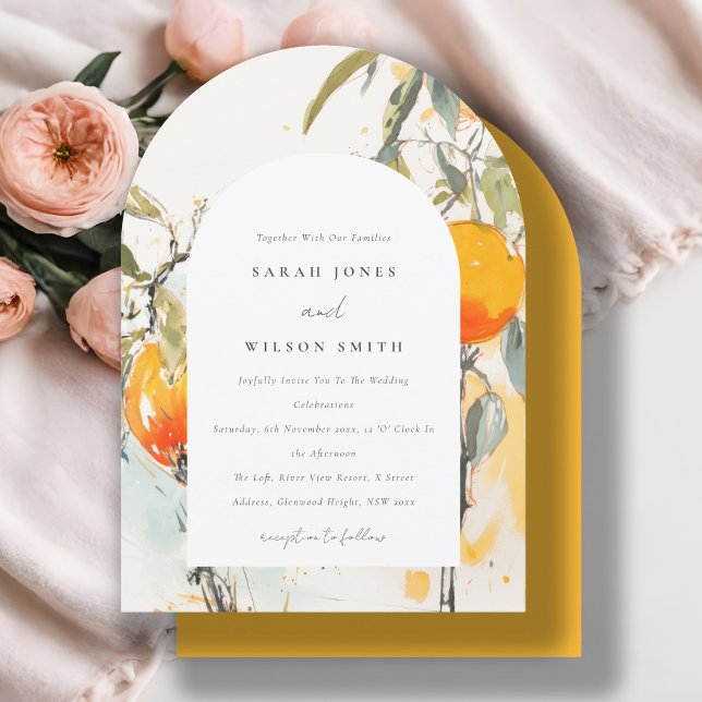Boho Abstrakt Sketchy Orange Garden Wedding Inbjudningar (Skapare uppladdad)