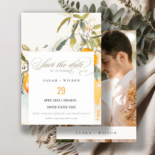 Boho Abstrakt Sketchy Orange Garden Wedding Photo Spara Datumet
