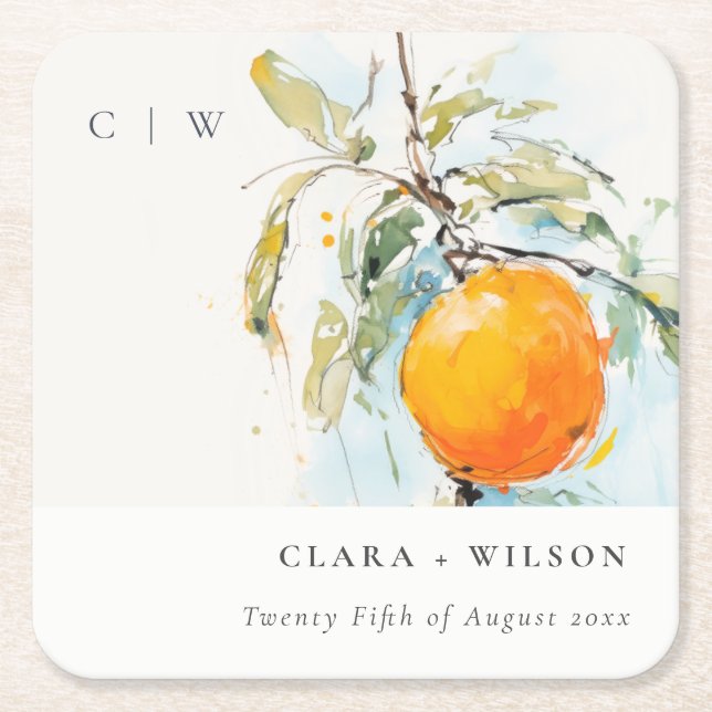 Boho Abstrakt Sketchy Orange Garden Wedding Underlägg Papper Kvadrat (Framsidan)