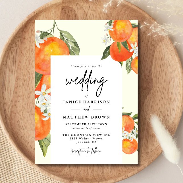 Boho Abstrakt Skissartad Orange Trädgårdsbröllop Inbjudningar (Boho abstract orange wedding invitation creates a warm, artistic first impression.)