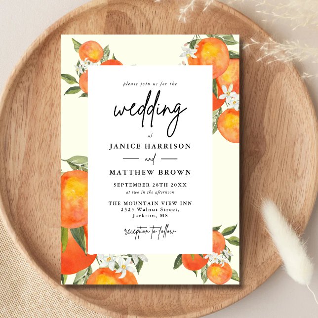 Boho Abstrakt Skissartad Orange Trädgårdsbröllop Inbjudningar (Boho abstract orange wedding invitation sets a warm, artistic tone for your celebration.)