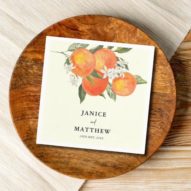 Boho Abstrakt Skissartad Orange Trädgårdsbröllop Pappersservett (Boho abstract orange wedding napkins add warm, artistic charm to your table setting.)