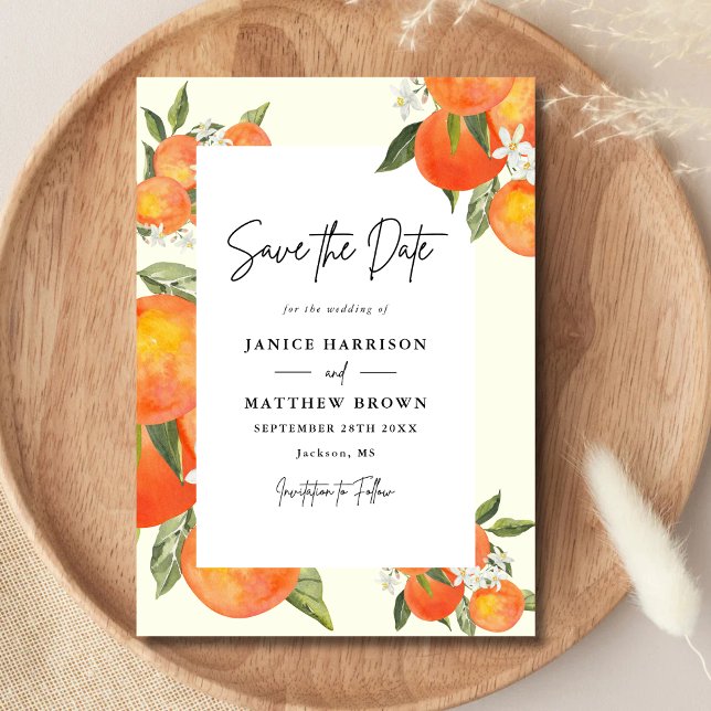 Boho Abstrakt Skissartad Orange Trädgårdsbröllop Spara Datumet (Boho abstract orange save the date sets a warm, artistic tone for your wedding.)