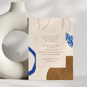 Boho Abstrakt Summer Bröllop Earthy Neutralts Blue Inbjudningar