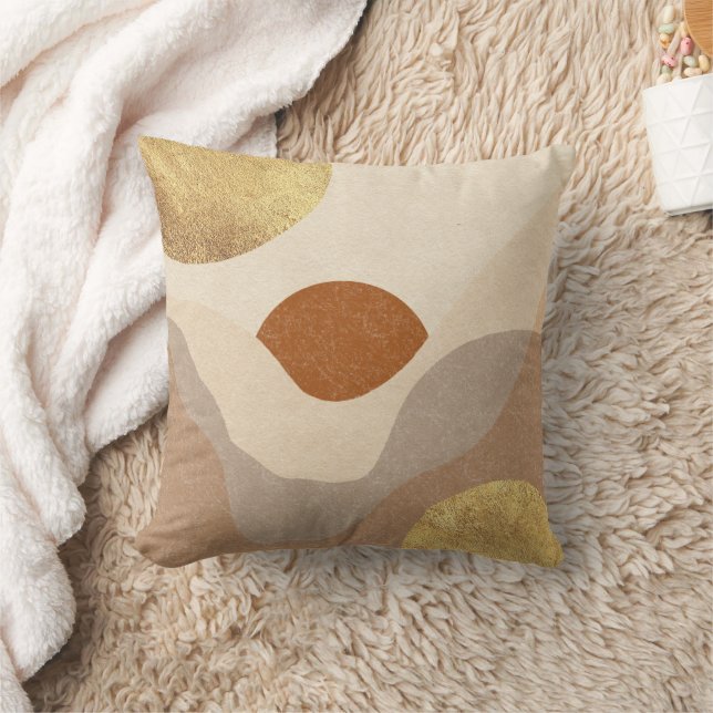 Boho Abstrakt Terracotta Sand Guld Kudde (Filt)