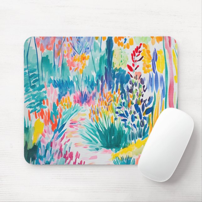 Boho Abstrakt Trädgård med Vilda Blommor Musmatta (Med mus)