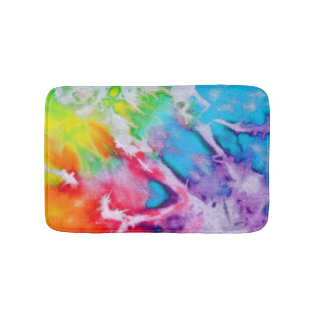 Boho Abstrakt Watercolor Rainbow Batik Tie Dye Art Badrumsmatta (Framsidan)